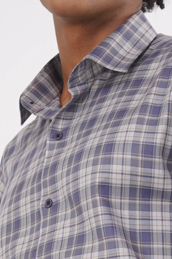 Derris Supreme Executive Woven Check Shirt - Grey Blue