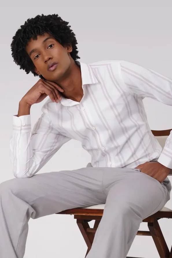 Derris Striped Cotton Shirt - Crisp White