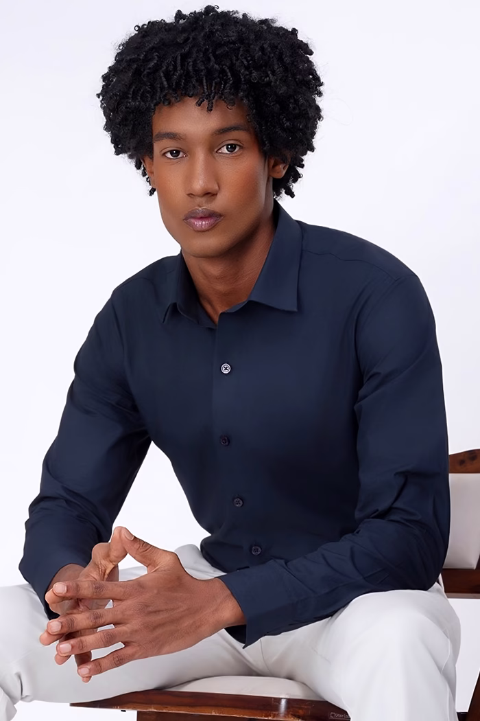 Classic Solid Navy Blue Slim Fit Shirt
