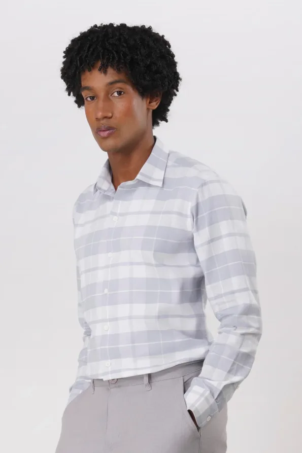 Derris Classic Woven Check Cotton Shirt - Slate Grey