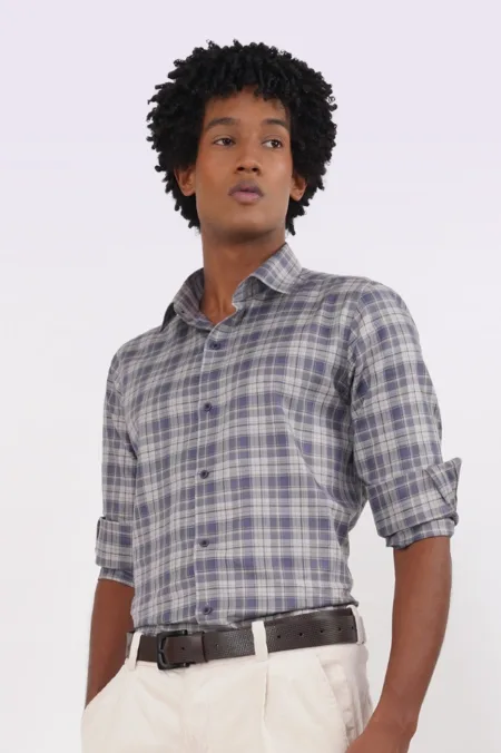 Derris Supreme Blue Grey Check Shirt