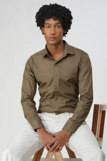 Derris Artisan Classic Cotton Shirt - Khaki Brown