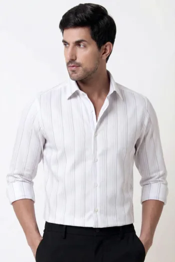 Derris Supreme Sovereign Wrinkle-Free Striped Shirt - Crisp White - Detail View 1