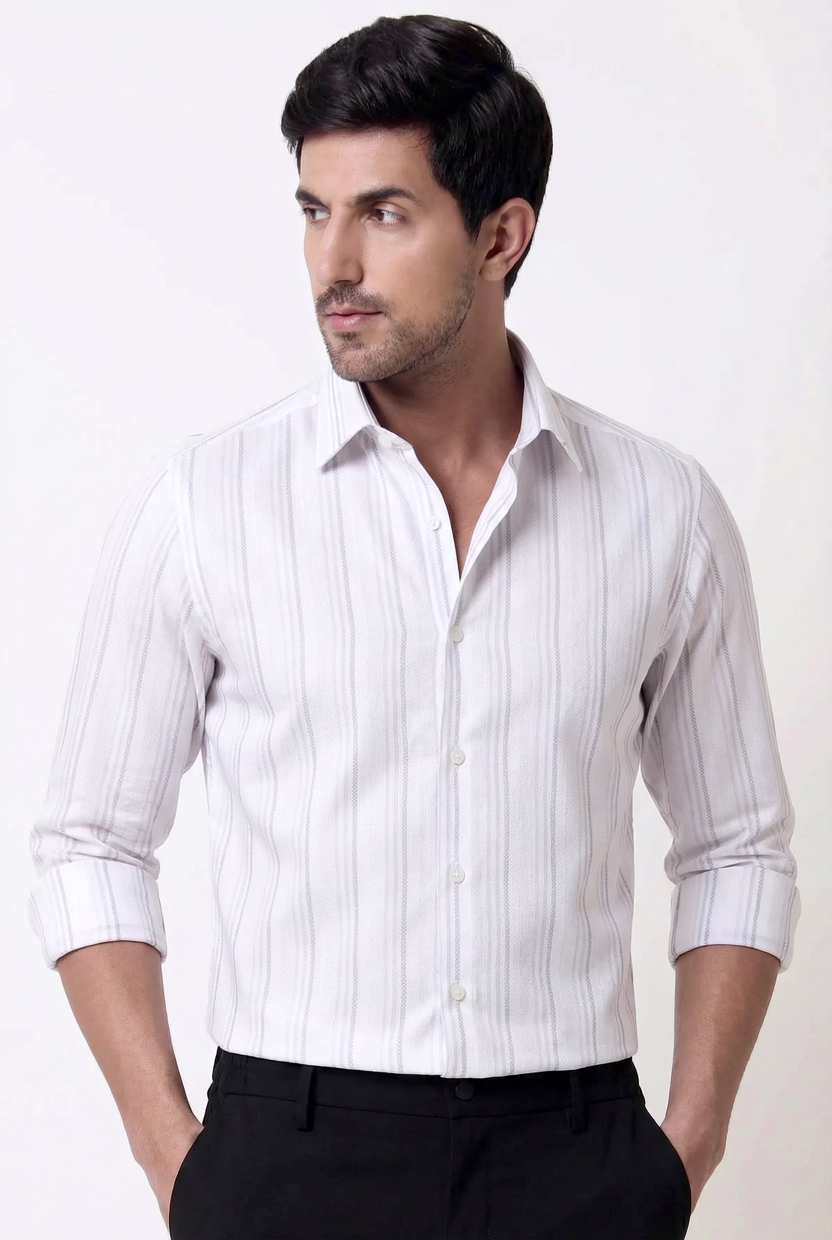 Derris Supreme White Luxury Striped Shirt