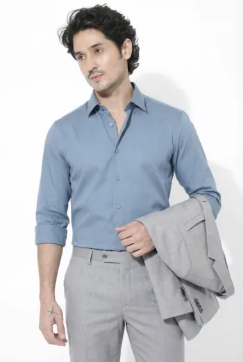 Derris Classic Cotton Shirt - Dusty Blue - Detail View 1