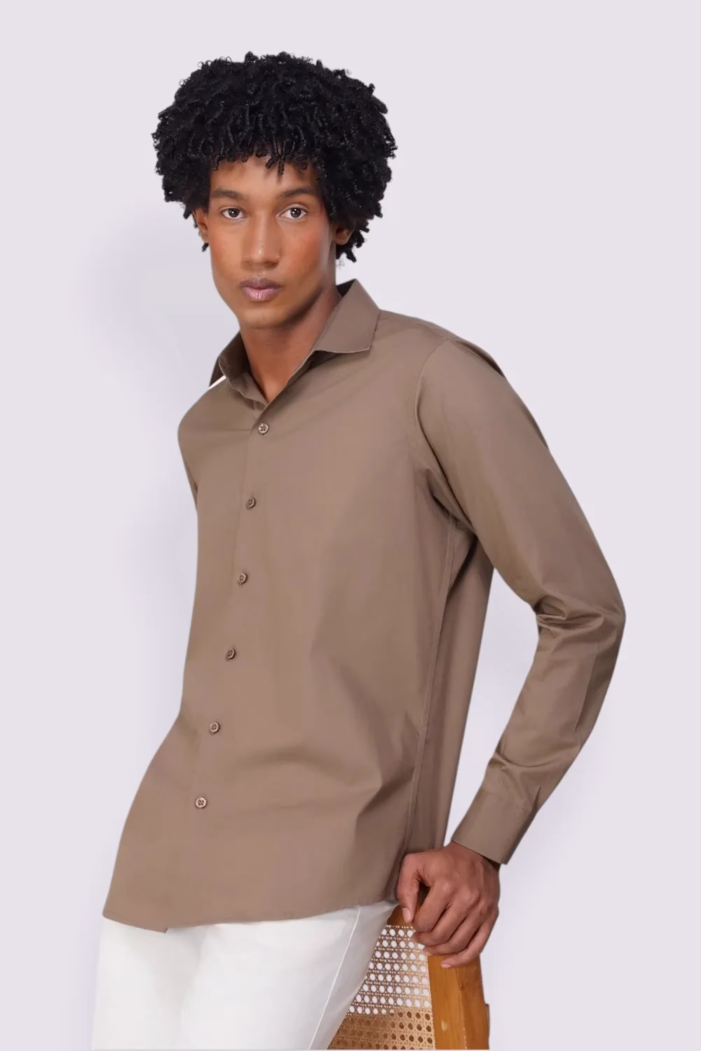 Classic Solid Khaki Brown Slim Fit Shirt