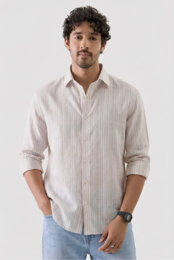 Derris Classic Precision Striped Cotton Shirt - Peach Orange