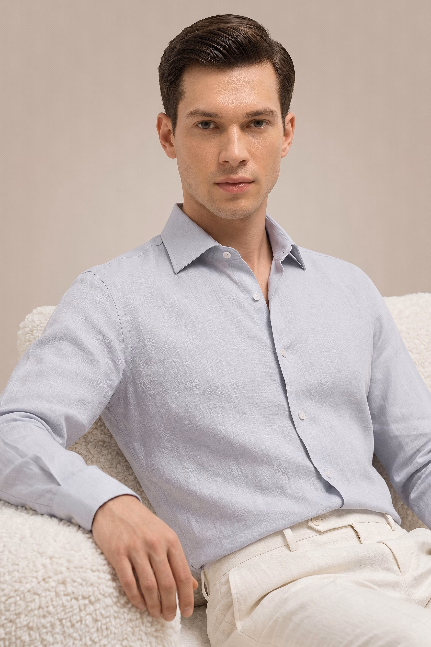 Derris Supreme 100% Pure 60 LEA Linen Shirt - Powder Blue