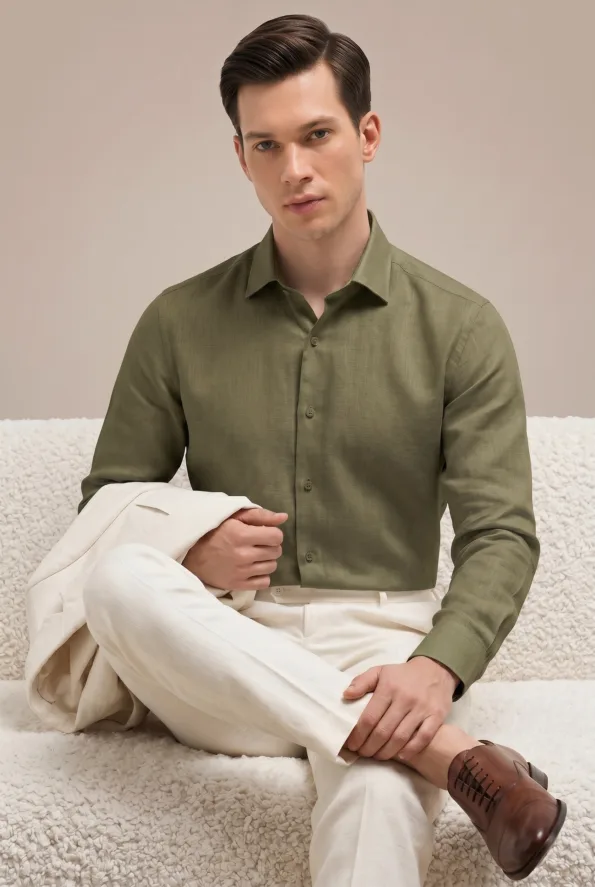 Derris Supreme Prestige 60 LEA Burgoyne Linen Shirt - Deep Olive