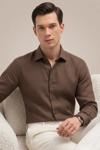 Derris Supreme Elite 60 LEA Burgoyne Linen Shirt - Carafe Brown - Detail View 1