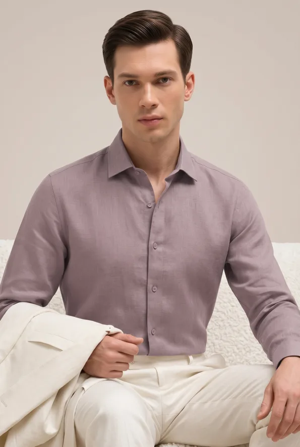 Derris Supreme Heritage 60 LEA Burgoyne Linen Shirt - Muted Mulberry