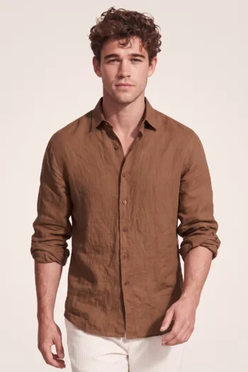Derris Supreme 60 LEA Casual Linen Shirt - Copper Brown